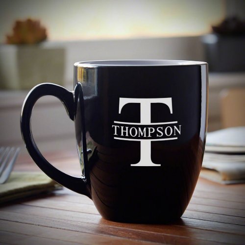 Black Oakmont Monogram Engraved Coffee Mug