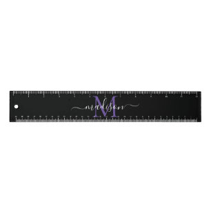 Black Ocean Purple Violet Monogram Script Name Ruler