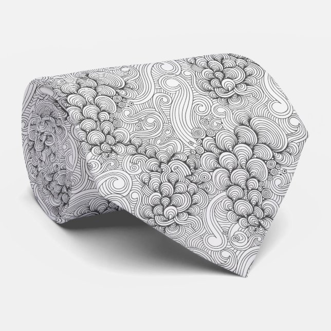 Black Ocean Waves & Seashell Pattern Neck Tie (Rolled)