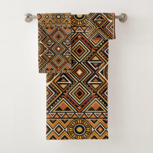 Black Ochre Boho Abstract Surface Pattern Bath Towel Set