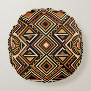 Black Ochre Boho Abstract Surface Pattern Round Pillow