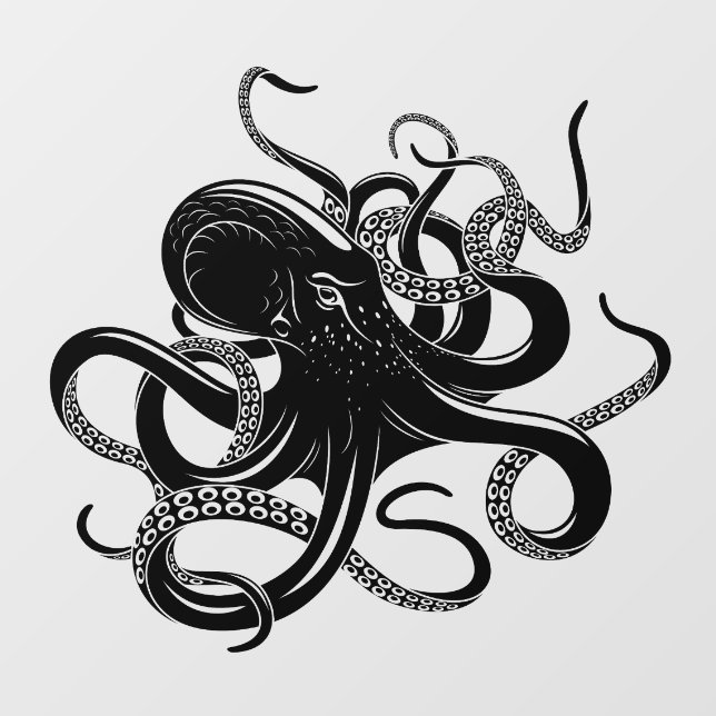 Black octopus floor sticker, ocean creatures decals (Front)