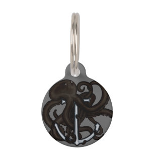 Black Octopus Over Anchor Pet Name Tag