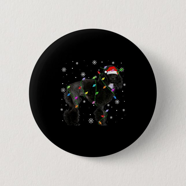 Black Odle Dog Christmas Lights Funny Santa Hat Do Button (Front)