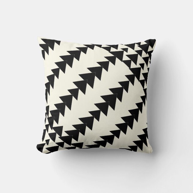 Black & Off White Arrow Diamond Geometric Pattern Throw Pillow (Front)
