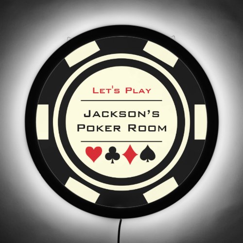 Black Off White Casino Poker Chip Gambling LED Sign
