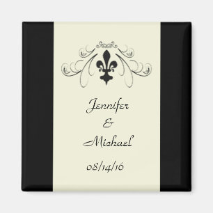 Black Off White Fleur de Lis Wedding Magnet