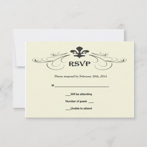 Black Off White Fleur de Lis Wedding RSVP Cards