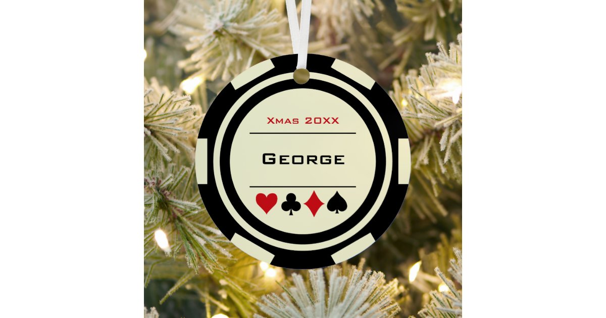 Black Off-White Las Vegas Poker Chip Christmas Metal Ornament | Zazzle