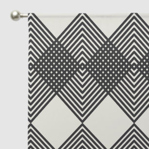 Black Off White Plaid Diamonds Argyle Pattern Sheer Curtains