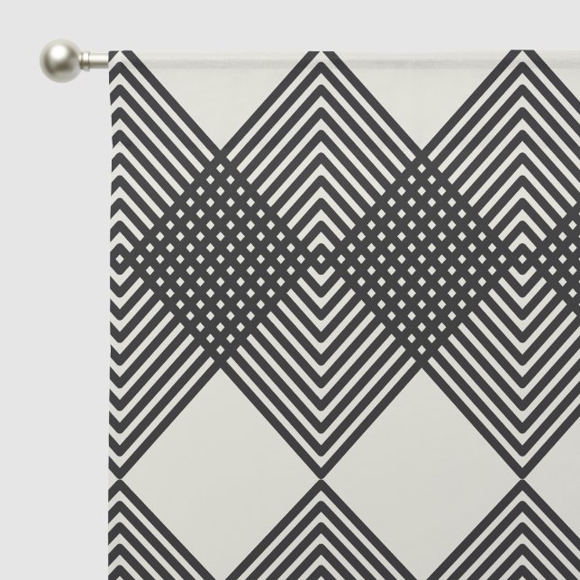 Black Off White Plaid Diamonds Argyle Pattern Sheer Curtains (Pocket)