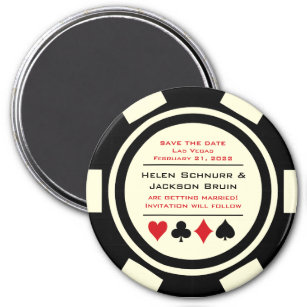 Black Off White Poker Chip Casino Save The Date Magnet
