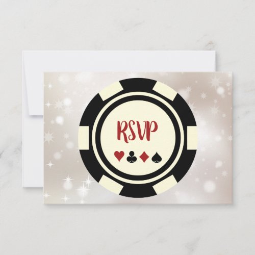 Black Off White Poker Chip Casino Theme Wedding RSVP Card