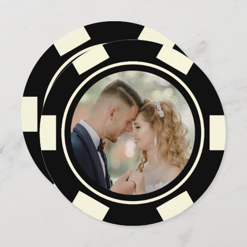 Black Off White Poker Chip Wedding Elopement Invitation