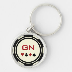 Black Off-White Red Poker Chip Casino Keychain
