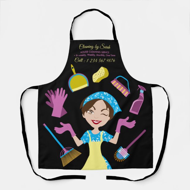 Black Office Janitorial Maid House Cleaner Apron