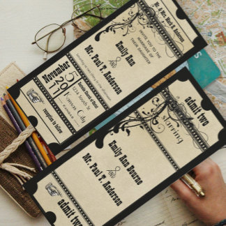Black Old Hollywood Ticket Wedding Invitation