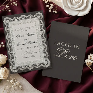 Black Old money Lace Laced In Love Wedding Invitation