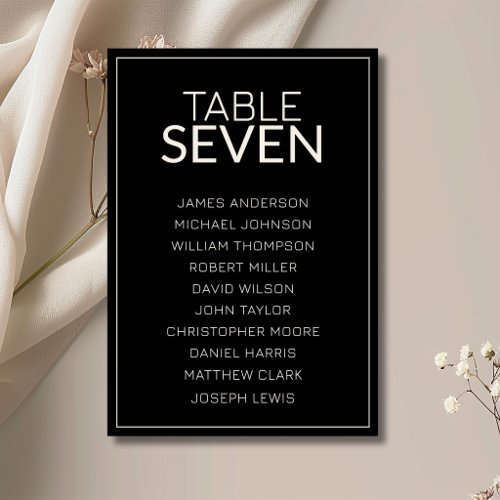 Black Old Money Wedding Guest Seating Chart Table Number