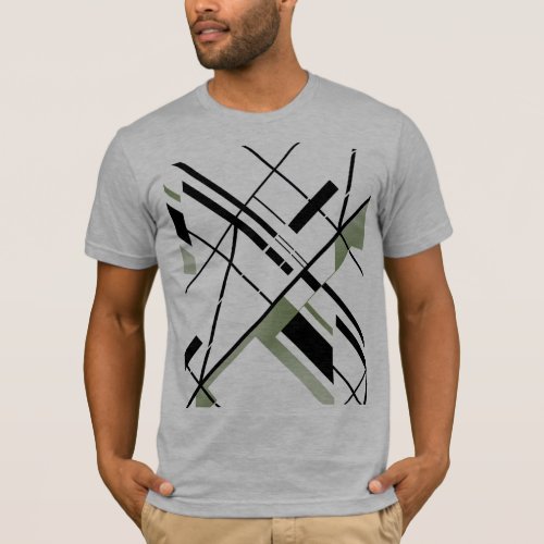 Black Olive Abstract Lines Shapes Geometric Design T_Shirt