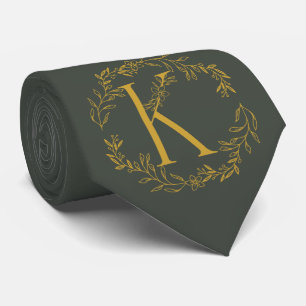 Black Olive Color Monogrammed Groomsmen Neck Tie