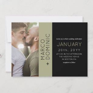 Black Olive Green Photo Modern Wedding Invitation