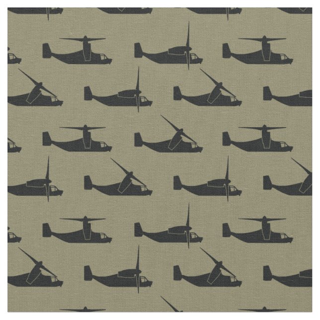 Black Olive Green V-22 Osprey Side View Pattern Fabric (Close Up)