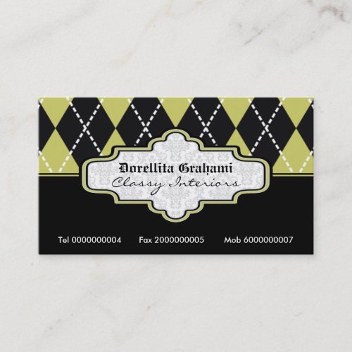 Black olive green white argyle trendy business card