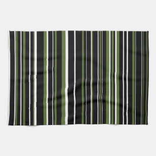 Black, Olive Green, White Barcode Stripe Towel