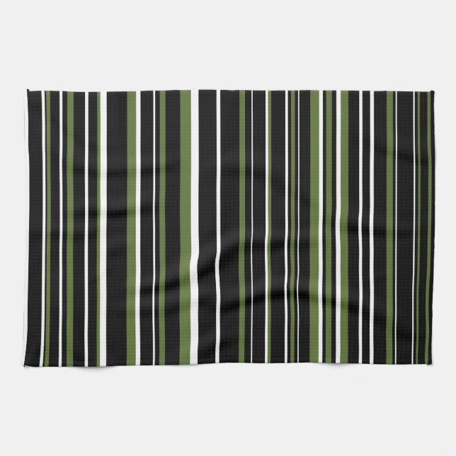 Black, Olive Green, White Barcode Stripe Towel (Horizontal)