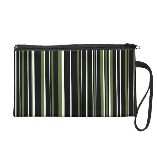 Black, Olive Green, White Barcode Stripe Wristlet Purse
