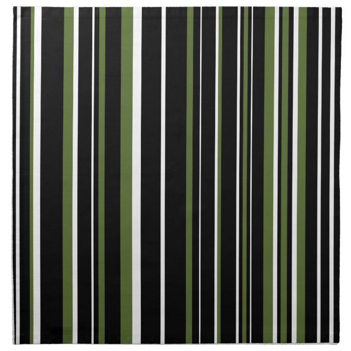 Black, Olive Green, White Stripe Cloth Napkins