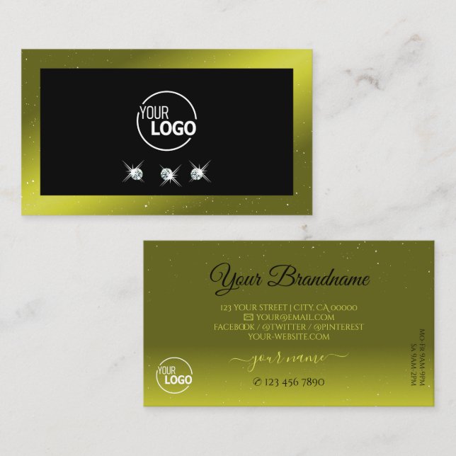 Black Olive Green Yellow Sparkling Jewels Add Logo Business Card (Front/Back)