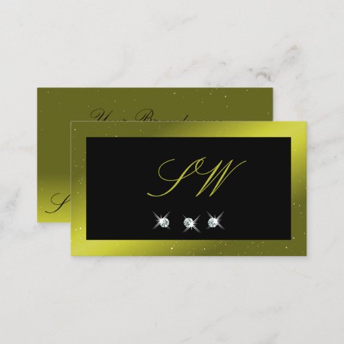 Black Olive Green Yellow Sparkling Jewels Initials Business Card