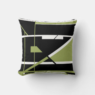 Black Olive White Geometric Abstract Art Design Throw Pillow