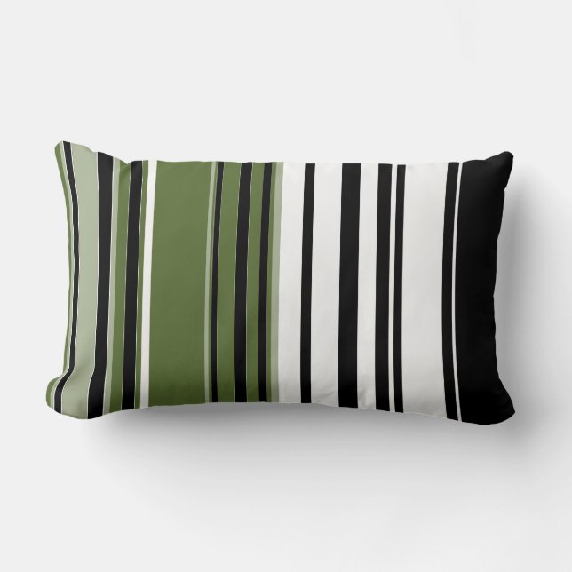 Black, Olive, White Retro Stripes Art Design Lumbar Pillow (Front)
