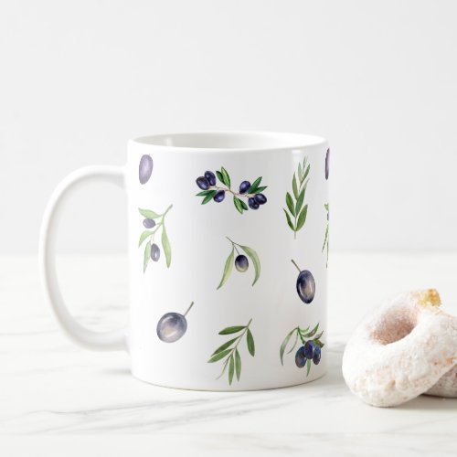 Black Olives and Olive Branches Watercolor Coffee Mug