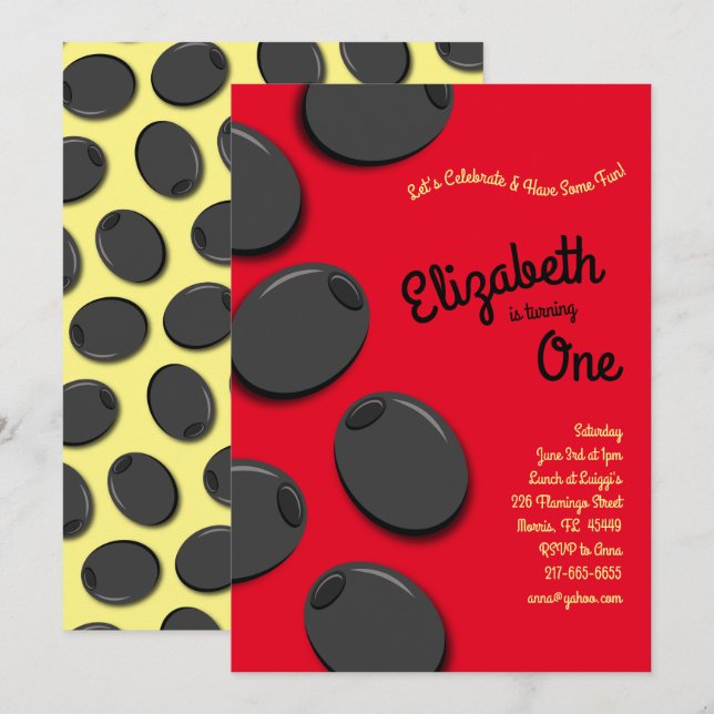 Black Olives Birthday Party Invitation (Front/Back)