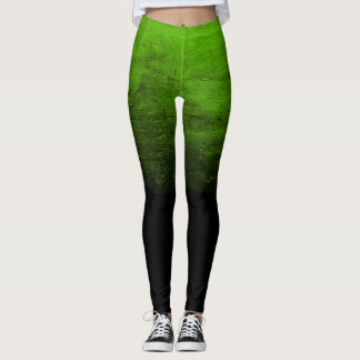 Black Ombré Distressed Texture - Green Leggings