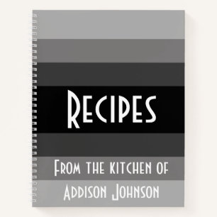 Black Ombre Modern Striped Recipe Notebook