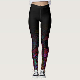 Black Ombre Over Colorful Line & Circle Abstract Leggings