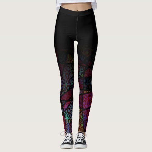 Black Ombre Over Colorful Line  Circle Abstract Leggings