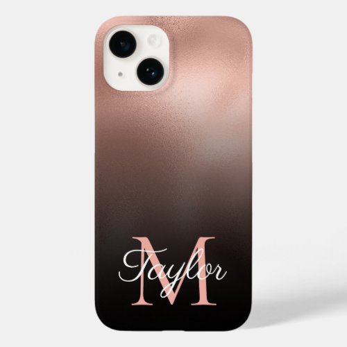 Black Ombre Rose Gold Foil Personalized Monogram Case_Mate iPhone 14 Case