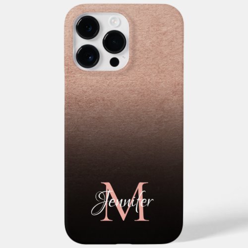 Black Ombre Rose Gold Foil Texture Photo Monogram Case_Mate iPhone 14 Pro Max Case