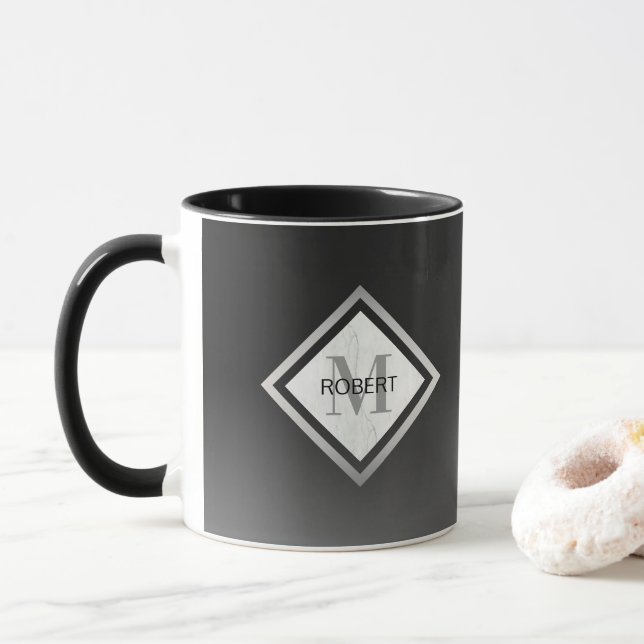 Black Ombre Silver Marble Monogrammed Mug (With Donut)