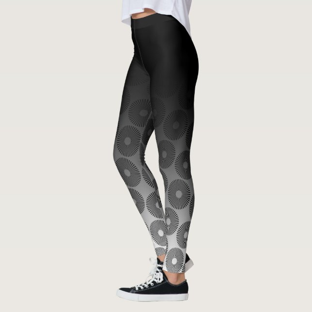 Black Ombre w/ Retro Black & White Round Pattern Leggings (Left)