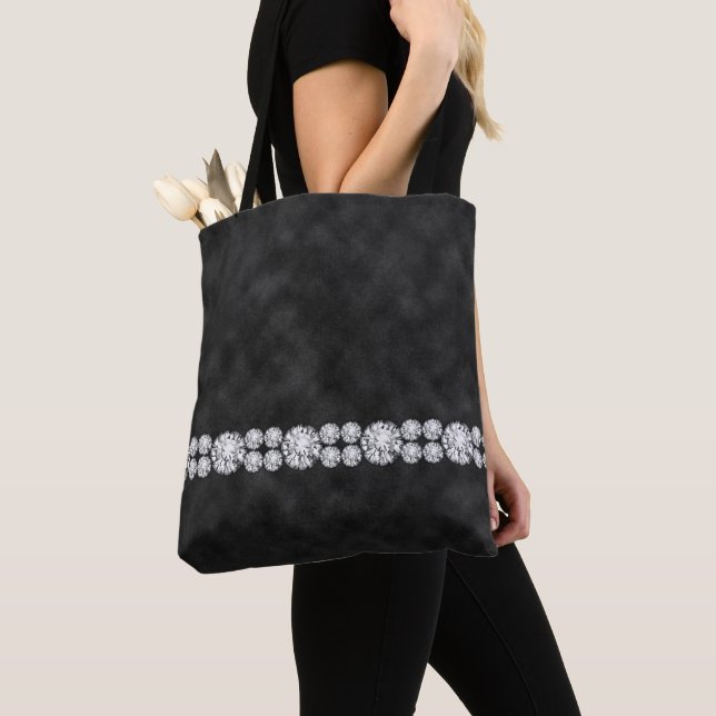 BLACK OMBRE WITH DIAMOND LOOK CHAINS STONES BEADS TOTE BAG (Close Up)