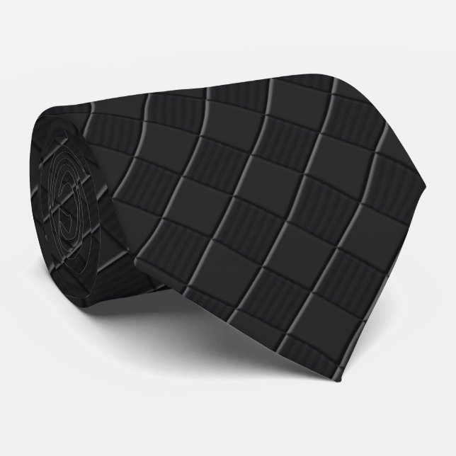 Black on Black Checkered Leather Skin style Tie (Rolled)