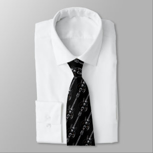 Black On Black Electric Guitar Pattern Neck Tie