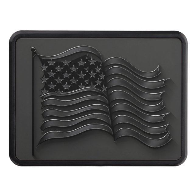 Black on black embossed American flag hitch cover (Front)
